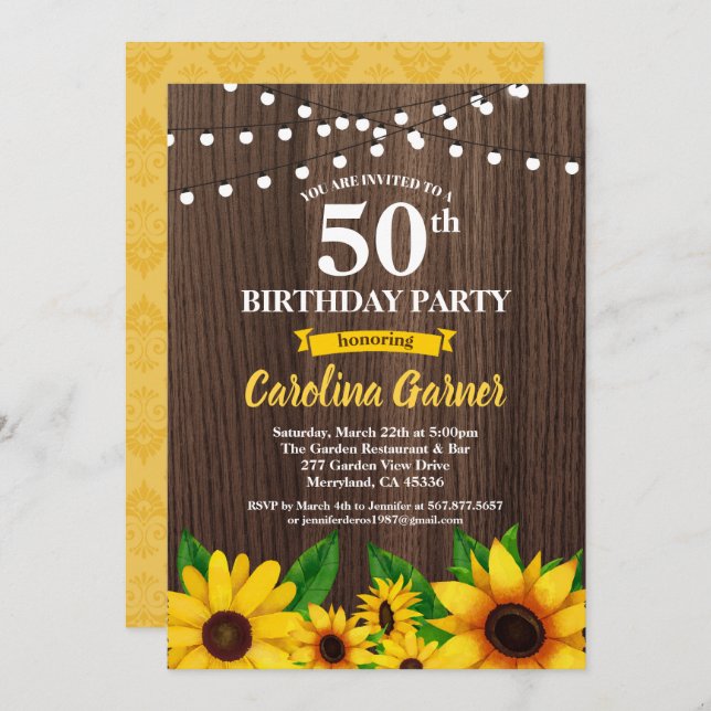 Sunflower 50th birthday invitation. Any age Invitation (Front/Back)