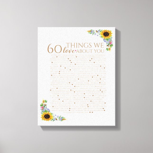 sunflower 60 things we love you 50th mum birthday canvas print (Front)