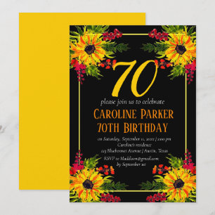Sunflower 70th Birthday Yellow Floral Adult Invitation