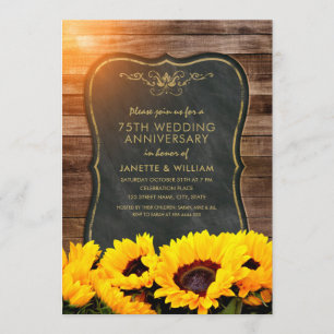Sunflower 75th Wedding Anniversary Rustic Fall Invitation