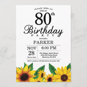 Sunflower 80th Birthday Invitation