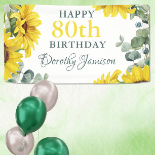 Sunflower 80th Birthday Party Banner