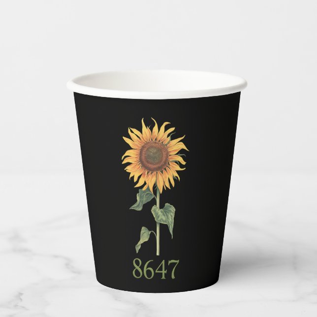 Sunflower 8647 86 47 Subtle Anti Trump Floral Boho Paper Cups (Front)