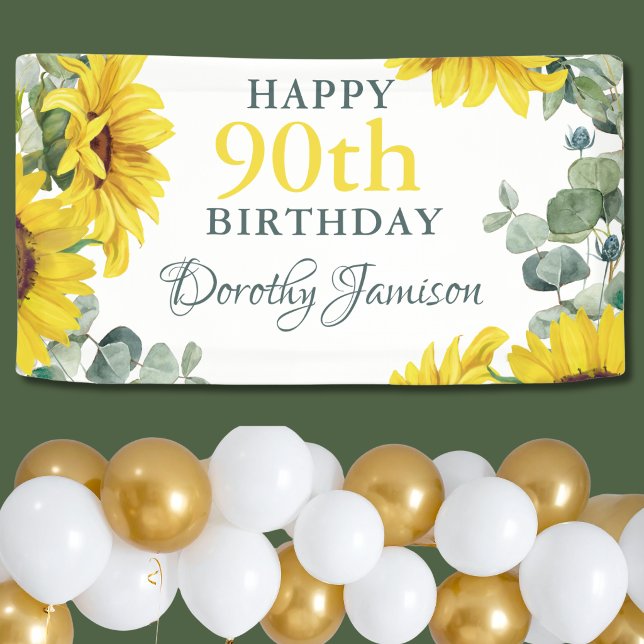 Sunflower 90th Birthday Party Banner (Creator Uploaded)