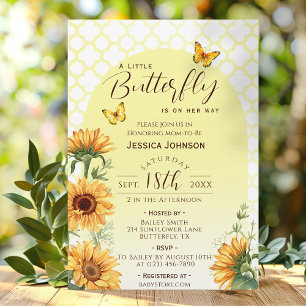 Sunflower A Little Butterfly Girl Baby Shower Invitation