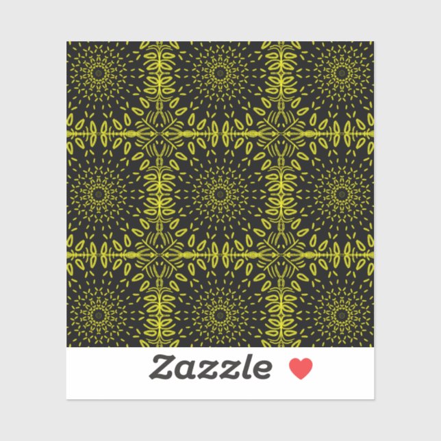 Sunflower Abstract Motif - Yellow On Black (Sheet)