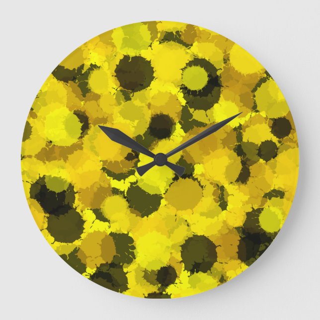 Sunflower Abstract Pattern Artistic Yellow  Large Clock (Front)