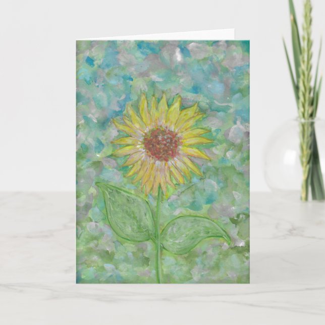 Sunflower Abstract Watercolor Folded Greeting Card (Front)