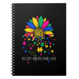 Sunflower Accept Understand Love World Autism Awar Notebook