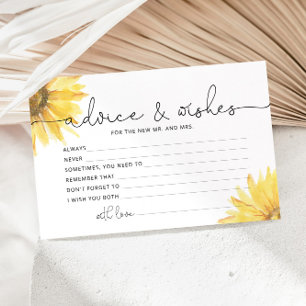 Sunflower advice and wishes bridal shower stationery