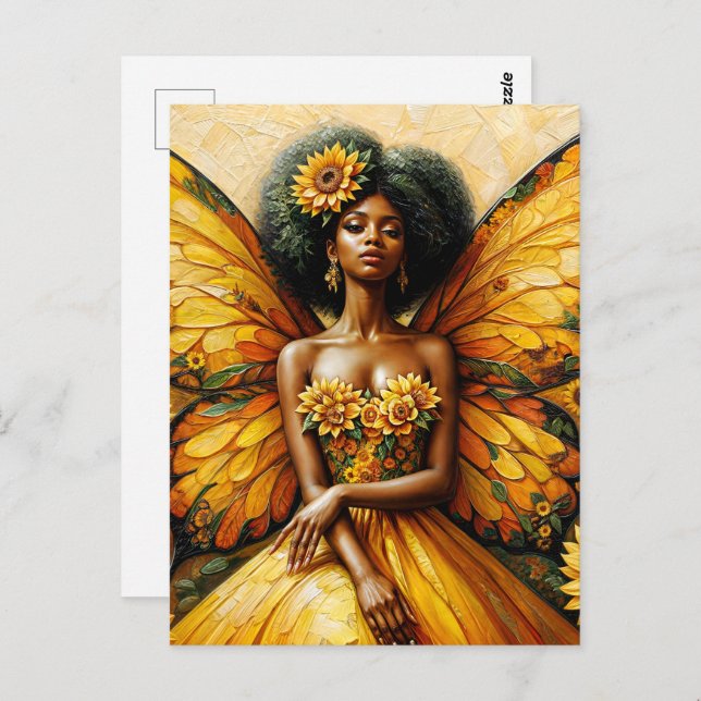 Sunflower African American Fairy Art Postcard (Front/Back)