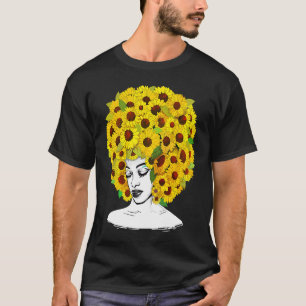 Sunflower Afro Women Black Queen African American  T-Shirt