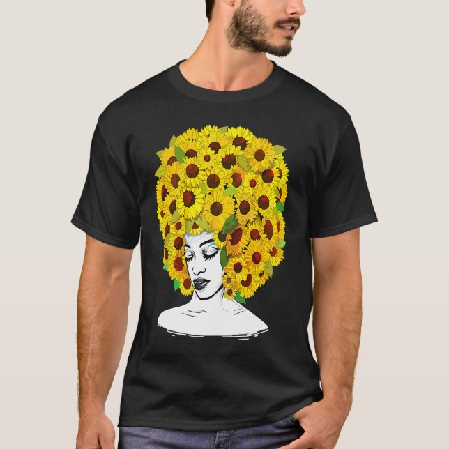 Sunflower Afro Women Black Queen African American  T-Shirt (Front)