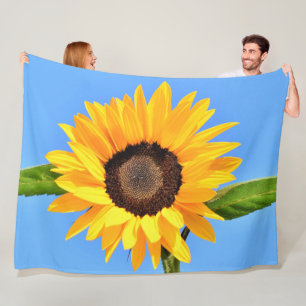 Sunflower Against Sun on Blue Sky - Summer  Fleece Blanket