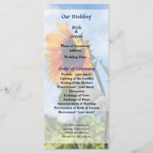 Sunflower Against the Skyr Wedding Program Programme