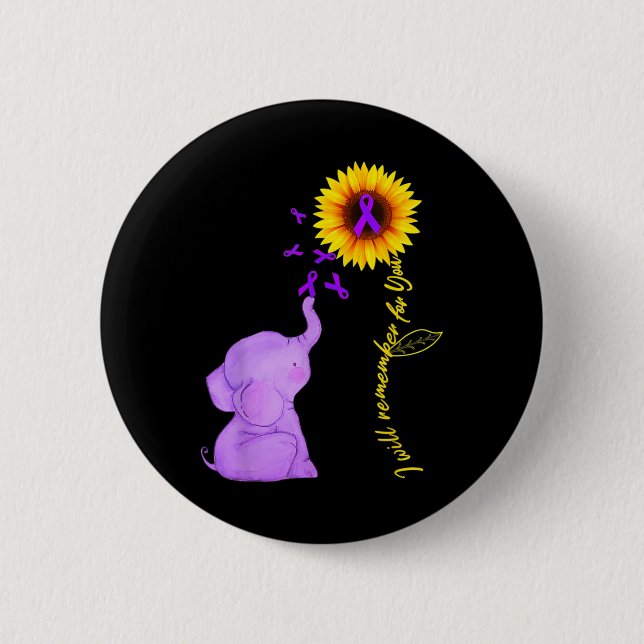 Sunflower Alzheimer Awareness  I Will Remember For 6 Cm Round Badge (Front)