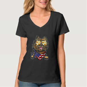 Sunflower American Cairn Terrier Usa Flag 4th Of J T-Shirt
