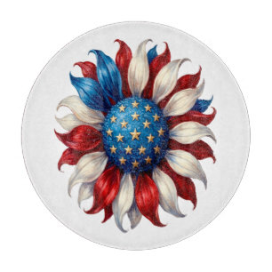 Sunflower American Flag 4Th Of July Cutting Board