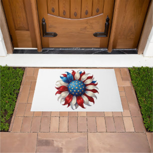 Sunflower American Flag 4Th Of July Doormat