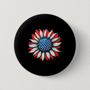 Sunflower American Flag 4th Of July Women Men Meri 6 Cm Round Badge