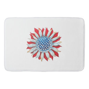 Sunflower American Flag 4th of July Women Men Meri Bath Mat