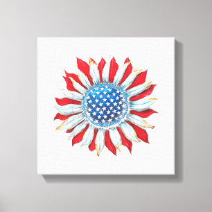 Sunflower American Flag 4th of July Women Men Meri Canvas Print