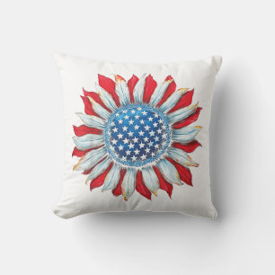 Sunflower American Flag 4th of July Women Men Meri Cushion