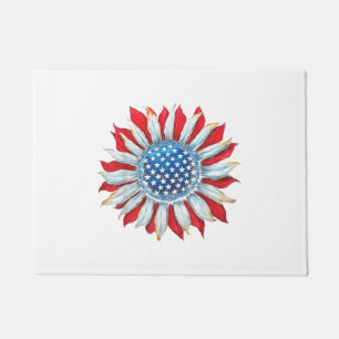 Sunflower American Flag 4th of July Women Men Meri Doormat