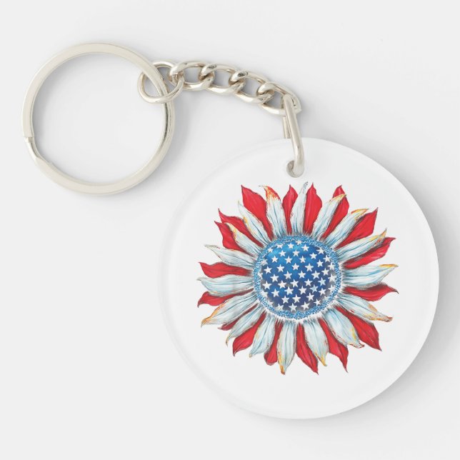 Sunflower American Flag 4th of July Women Men Meri Key Ring (Front)