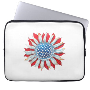 Sunflower American Flag 4th of July Women Men Meri Laptop Sleeve