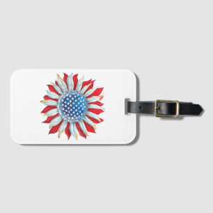 Sunflower American Flag 4th of July Women Men Meri Luggage Tag