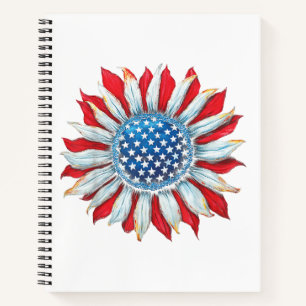 Sunflower American Flag 4th of July Women Men Meri Notebook