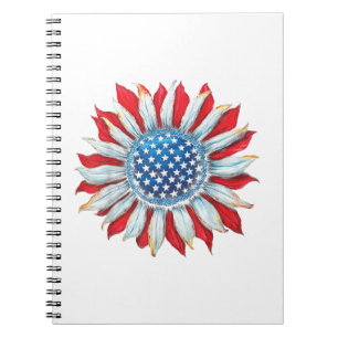 Sunflower American Flag 4th of July Women Men Meri Notebook