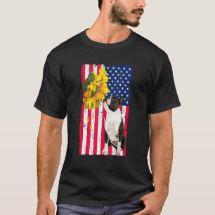 Sunflower American Flag Boston Terrier Dog T-Shirt