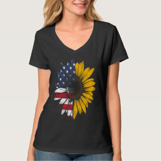 Sunflower American Flag Flower Petals Patriotic 4t T-Shirt