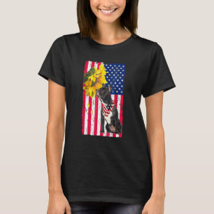 Sunflower American Flag French Bulldog Dog T-Shirt