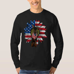 Sunflower American Flag Miniature Pinscher 4th Of T-Shirt