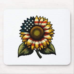 Sunflower American Flag Patriotic Cute Womens 4th Mouse Pad