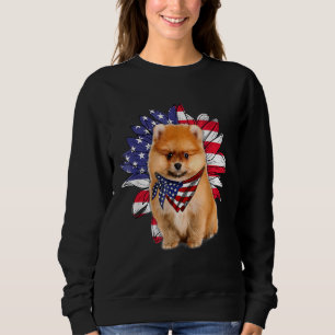 Sunflower American Flag Pomeranian Dog 4th Of Jul Sweatshirt