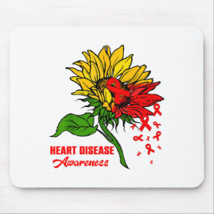 Sunflower & Red Ribbons Flying Out Heart Disea Mouse Pad