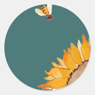 Sunflower and Bee Classic Round Sticker