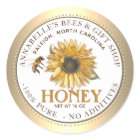 Sunflower and Bee Honey Label Gold Border