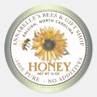 Sunflower and Bee Honey Label Green Border