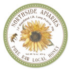 Sunflower and Bee Honey Label Sage Dotted Border  