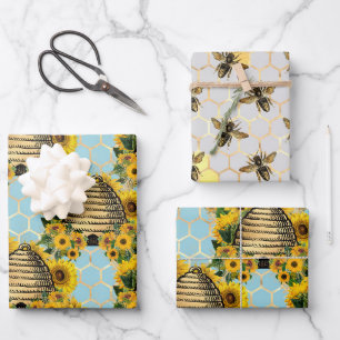 Sunflower and Bee Series Design Five Wrapping Paper Sheet