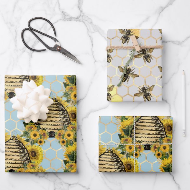 Sunflower and Bee Series Design Five Wrapping Paper Sheet (Front)