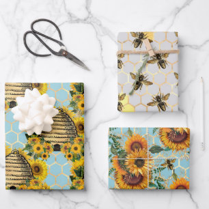 Sunflower and Bee Series Design Four Wrapping Paper Sheet