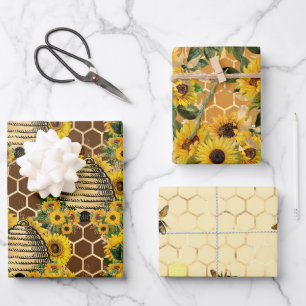 Sunflower and Bee Series Design One Wrapping Paper Sheet