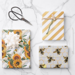Sunflower and Bee Series Design Three Wrapping Paper Sheet