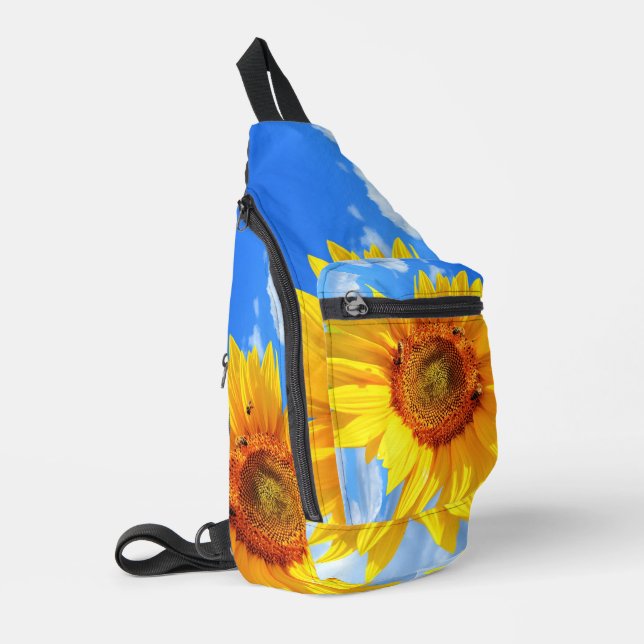 Sunflower and Bees Blue Sky Sling Bag (Left Corner)